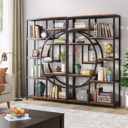 Elegant Geometric 5 Tier Bookshelf with Open Display Shelves