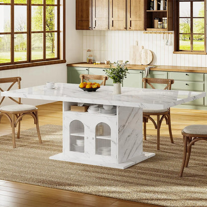 63" Rectangle Faux Marble Top Dining Table w/ Storage Shelves