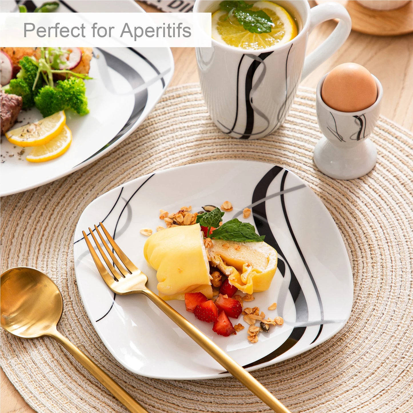 20/40 Piece Black Stripe Porcelain Dinner Kitchen Plate Set