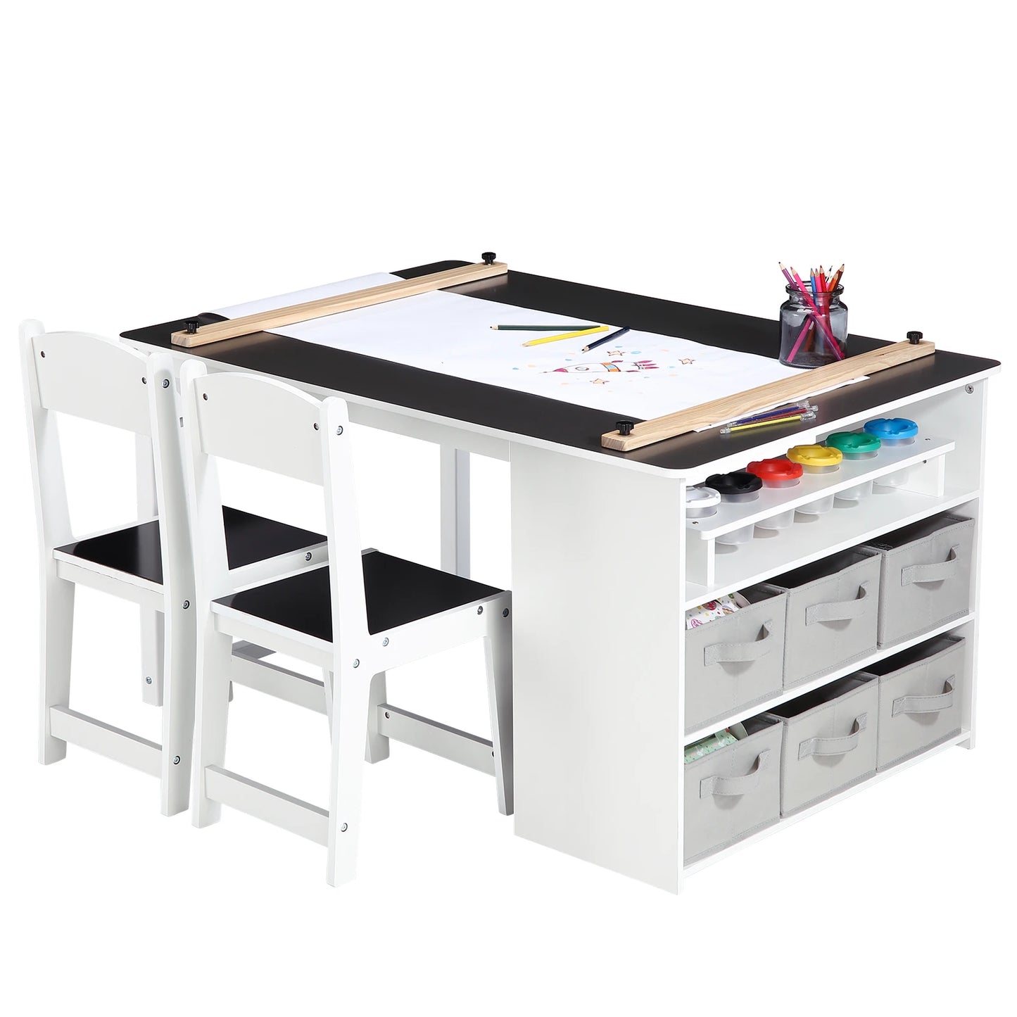 Toddler Craft & Play Wood Activity Table with Storage Bins