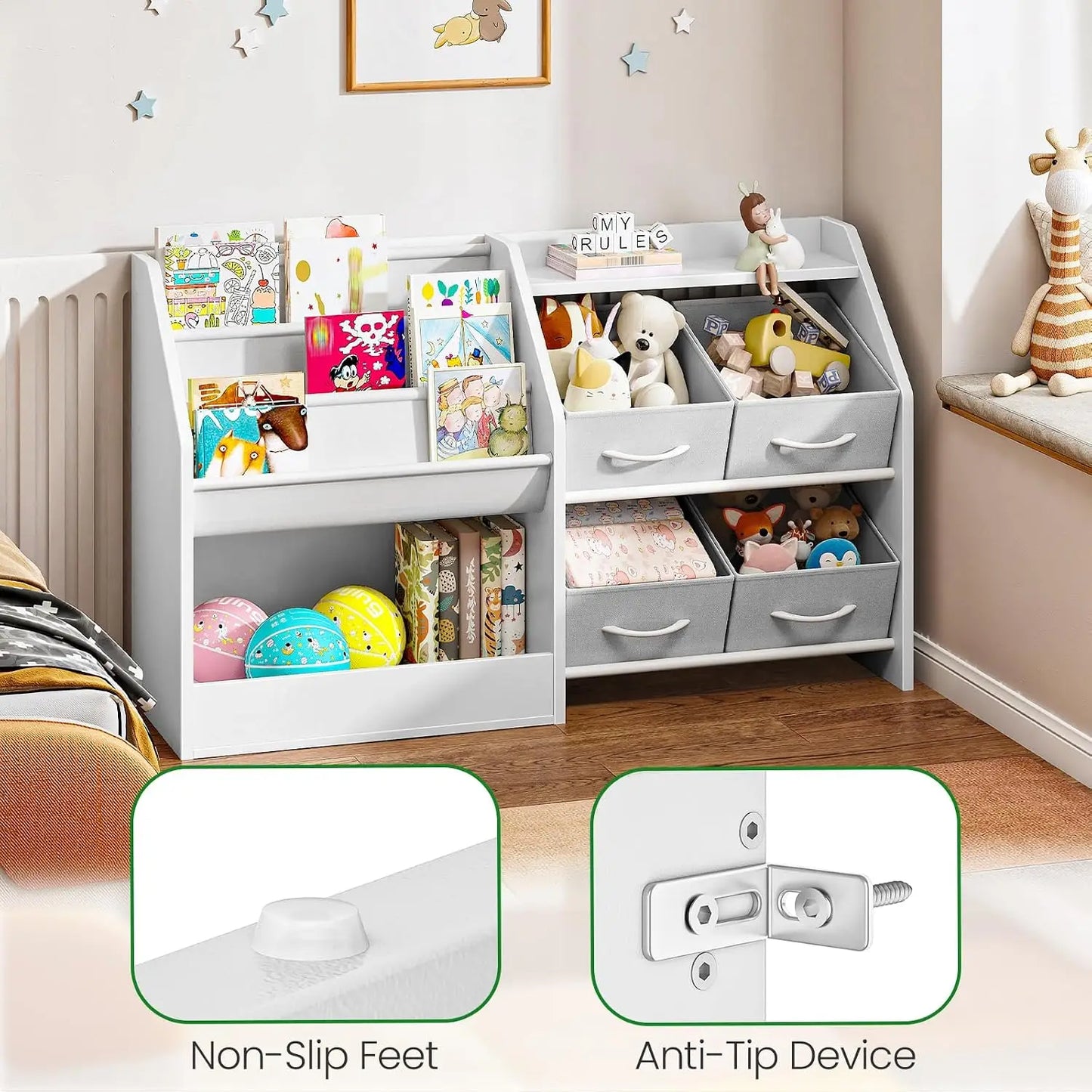 3-Tier Kids Bookshelf with Toy Storage & Drawers, White