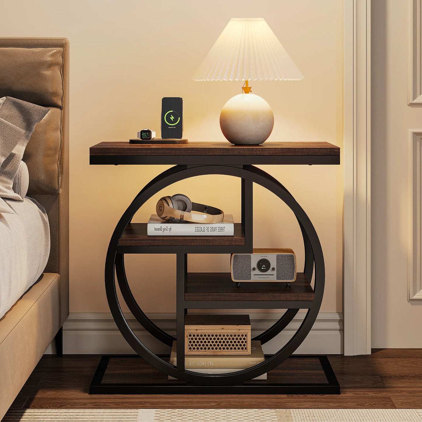 4-Tier Narrow Side End Table with Storage Shelves