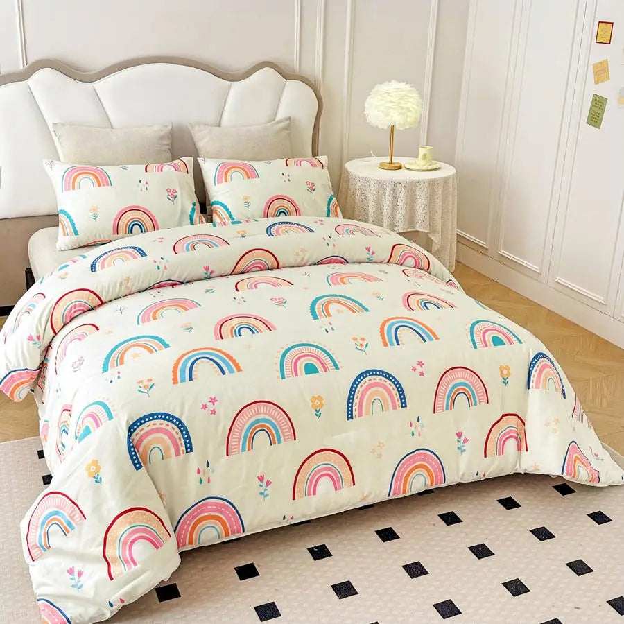 Lightweight Soft 3 Piece Rainbow Comforter Set with 2 Pillow Covers