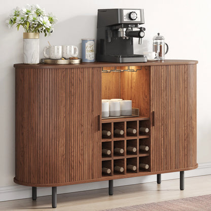 Wine Bar Cabinet w/ LED Light, Wine Rack & Glass Holder