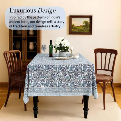 100% Cotton 60x60 Inch Indian Block Print Square Tablecloth in Indigo