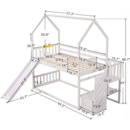 Twin Over Twin Bunk Bed with Slide & Storage Staircase