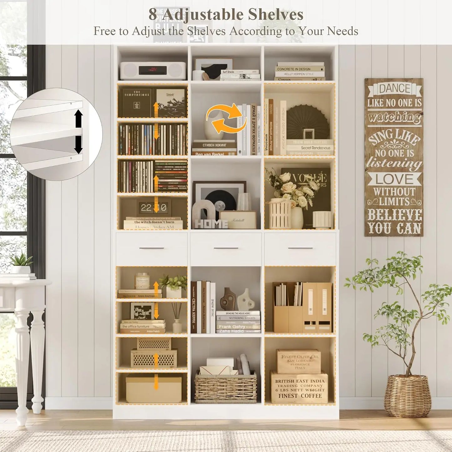 47" Wide Bookshelf with 3 Storage Drawers