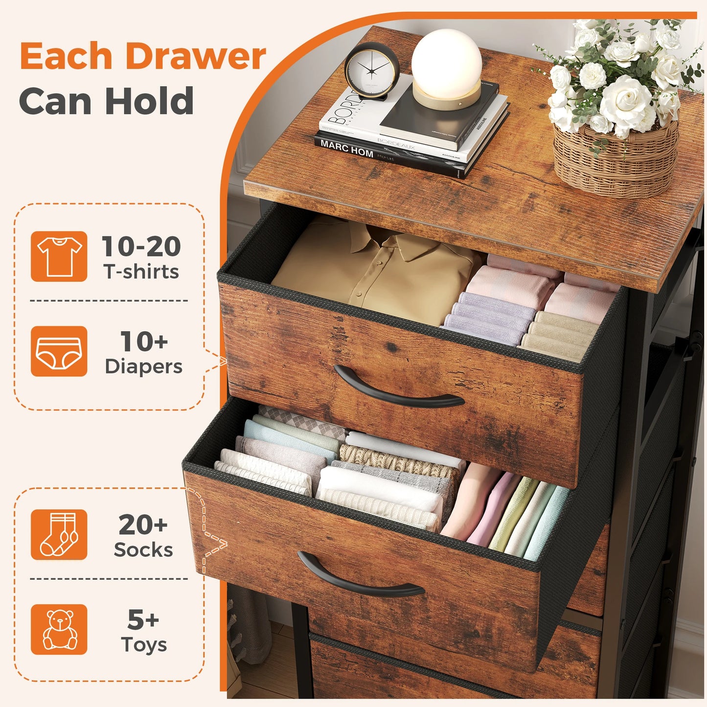 Narrow Storage Tower with Wood Top and Metal Frame
