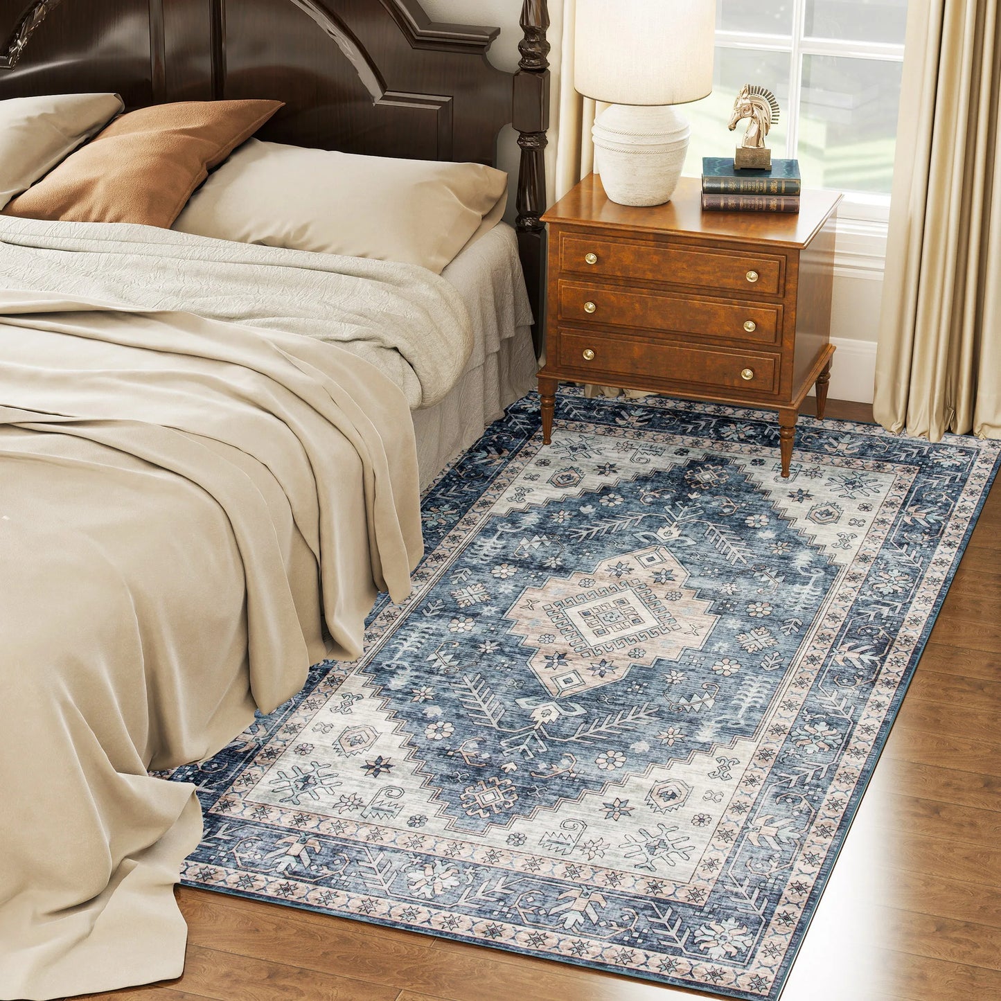 Blue 4'x6' Vintage Oriental Medallion Distressed Rugs