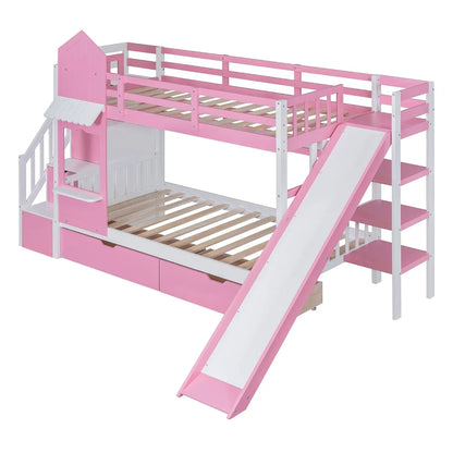 Castle Style Kids Bunk Bed with Stairs and Slide