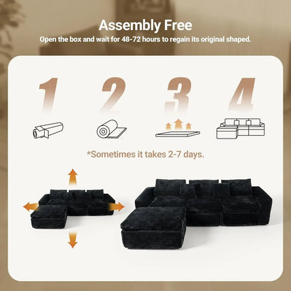108” Cloud Corduroy Sectional Sofa with Deep Seating Comfort