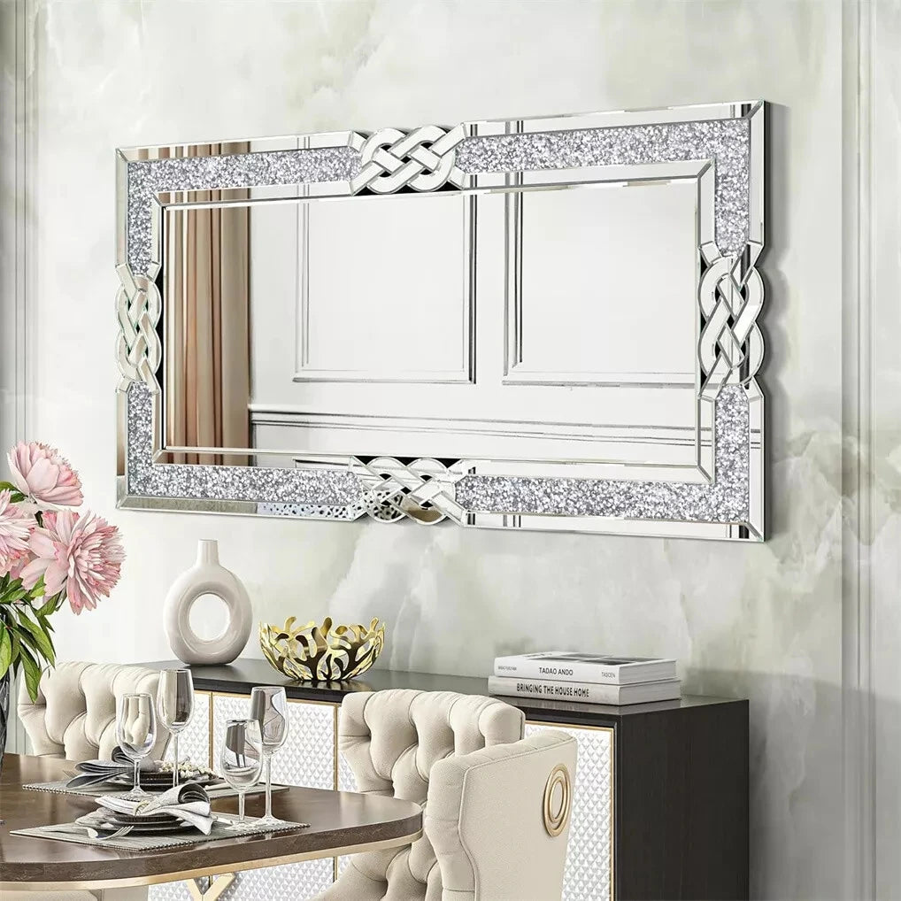 Wall Mirror with Decorative Glam Bling Crystal Frame Edge