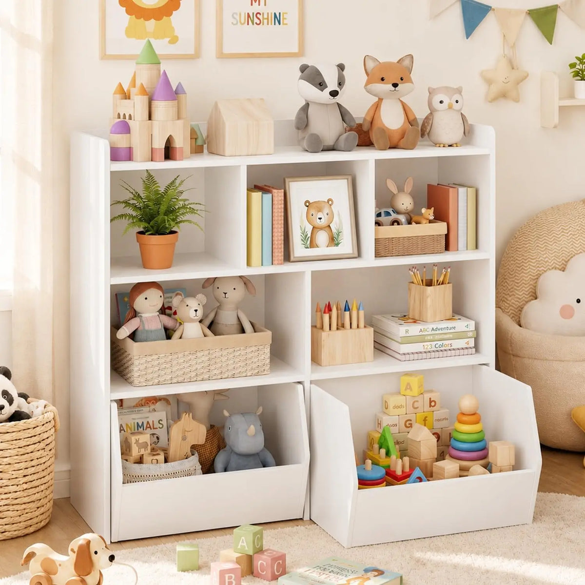 Kids Toy Storage Organizer with Bookshelf