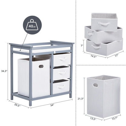 Wooden Diaper Changing Station Dresser with Laundry Hamper