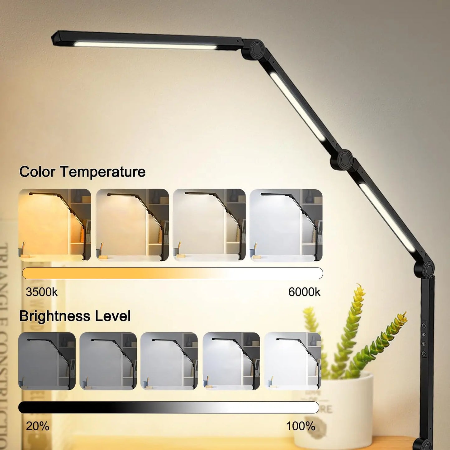 Flexible 4 sections Swing Arm Three Light Sources Desk Light