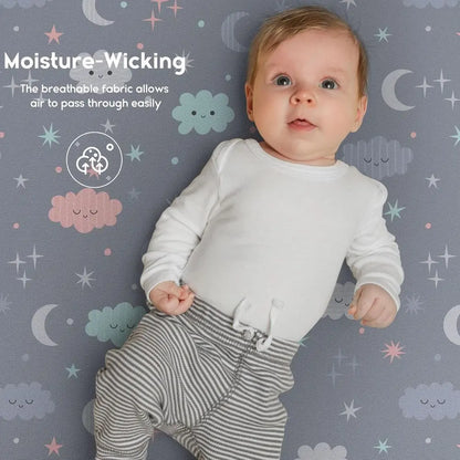 2-Pack, Cloud-Printed Microfiber Crib Sheets, 28x52x8in