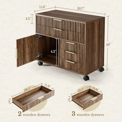 Fluted File Cabinet with 5 Drawers