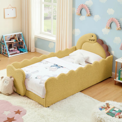 Twin Size Cute Dinosaur-Shaped Kids Bed with Safety Guardrails