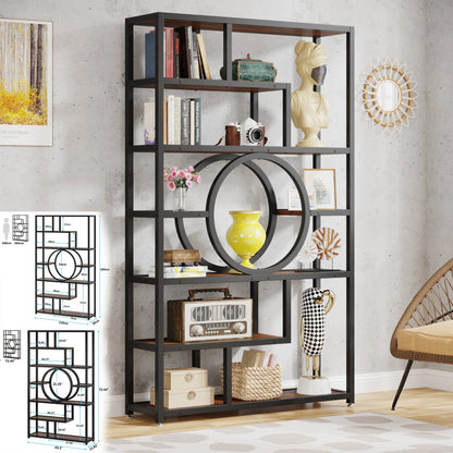 Elegant Geometric 5 Tier Bookshelf with Open Display Shelves