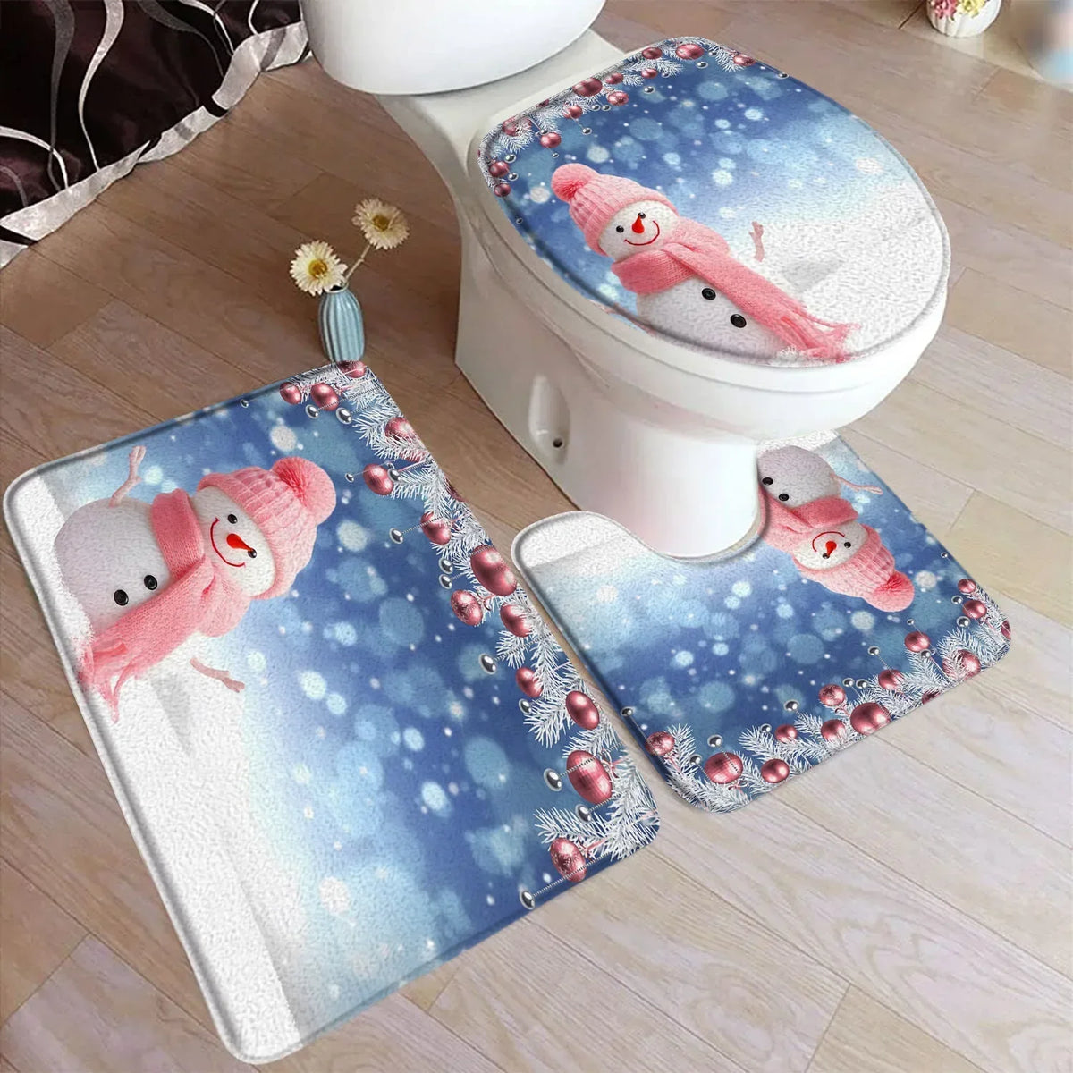 Christmas Shower Curtain & Bath Mat Set