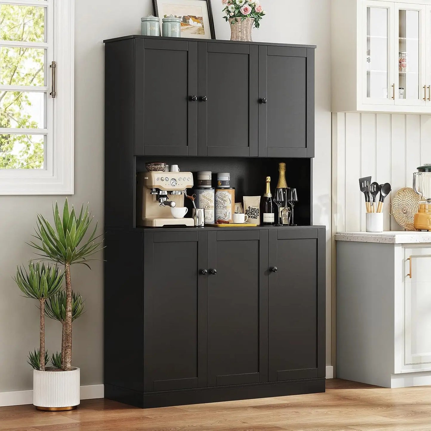 71in Tall Kitchen Pantry Storage Cabinet with Microwave Stand