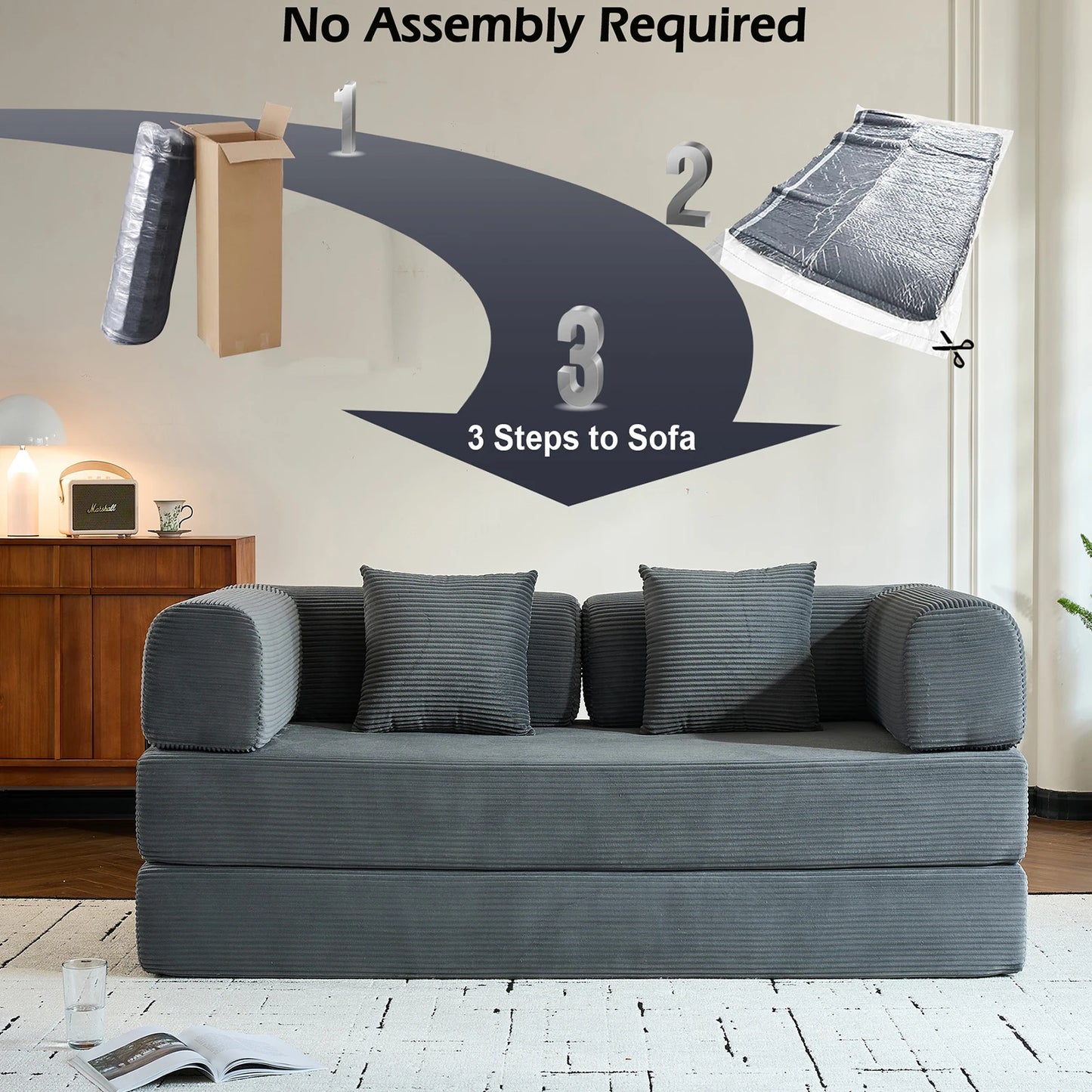 Oversized Corduroy Futon Floor Couch for Small Spaces