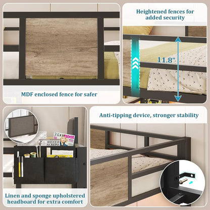 Full Size Loft Bed with Desk, Drawers, Shelves & Charging Station