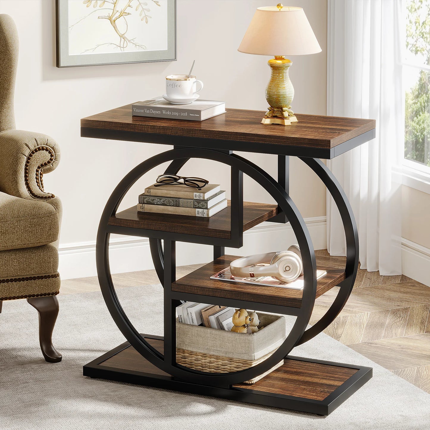 4-Tier Narrow Side End Table with Storage Shelves