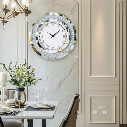 Silver, Tawny Tinted Mirrored Wall Clock with Sparkle Crush Diamond