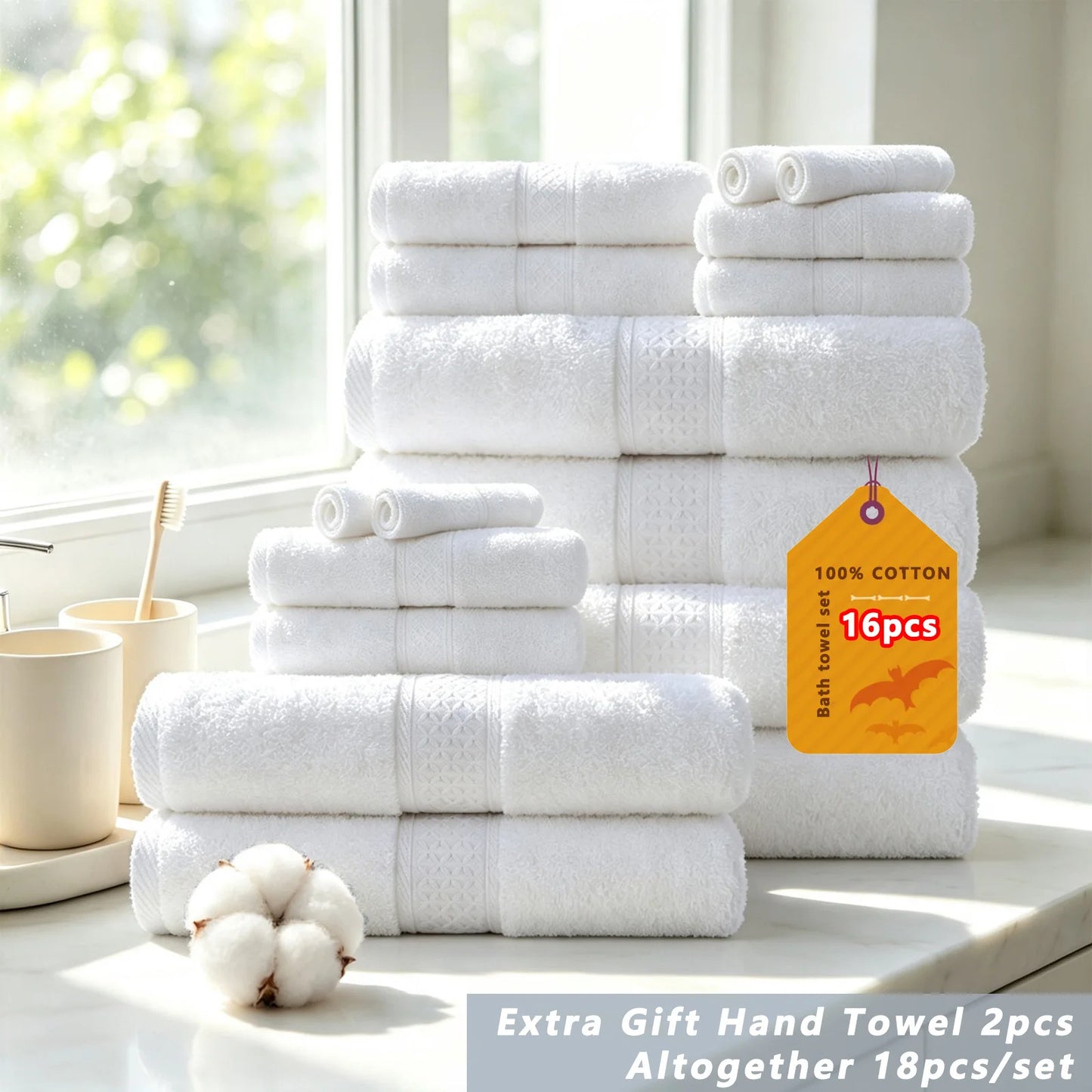 20/16/10pcs Cotton Soft Bath Towel Set for Bathroom
