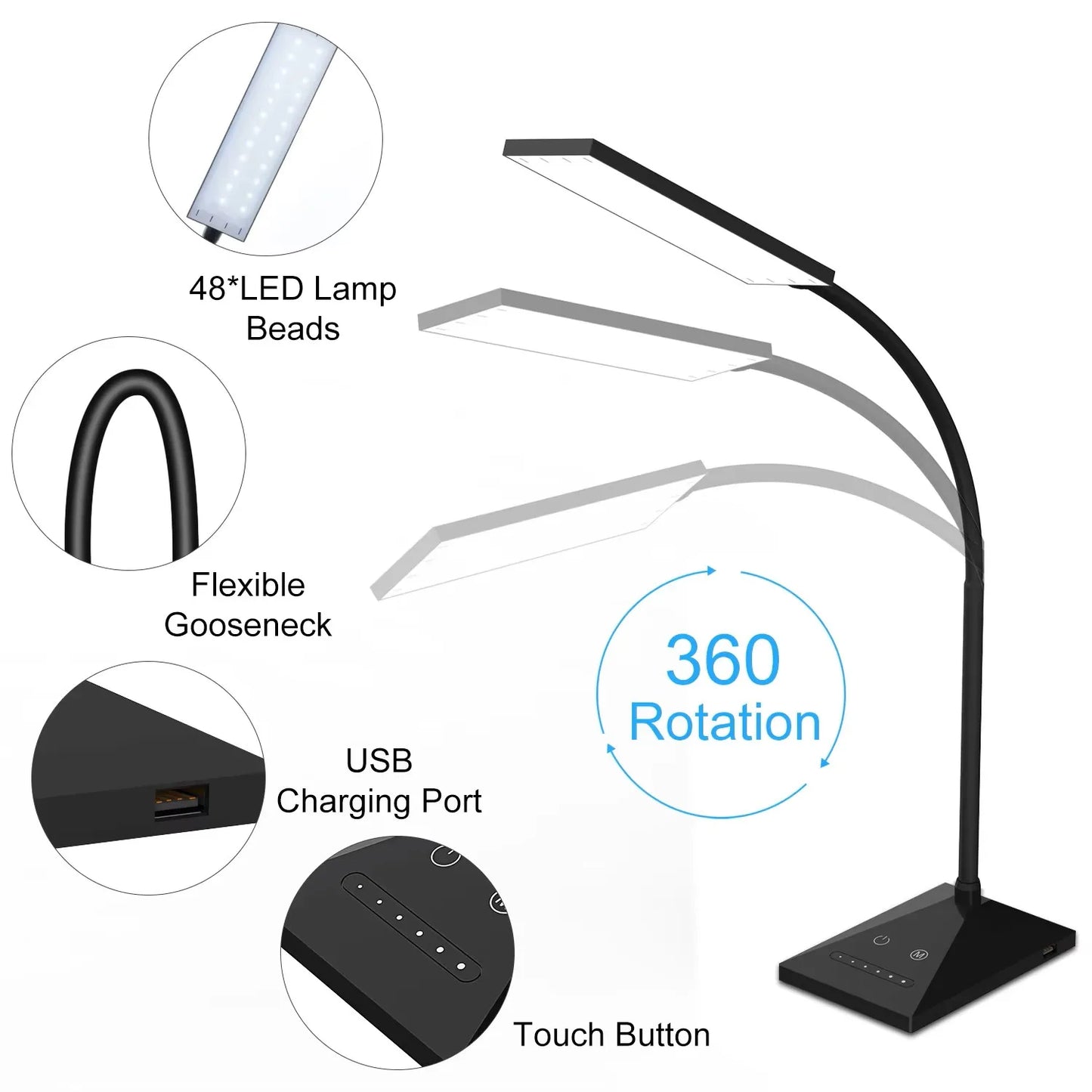 Flexible Touch Sensor LED Reading Dimmable Desk Lamp