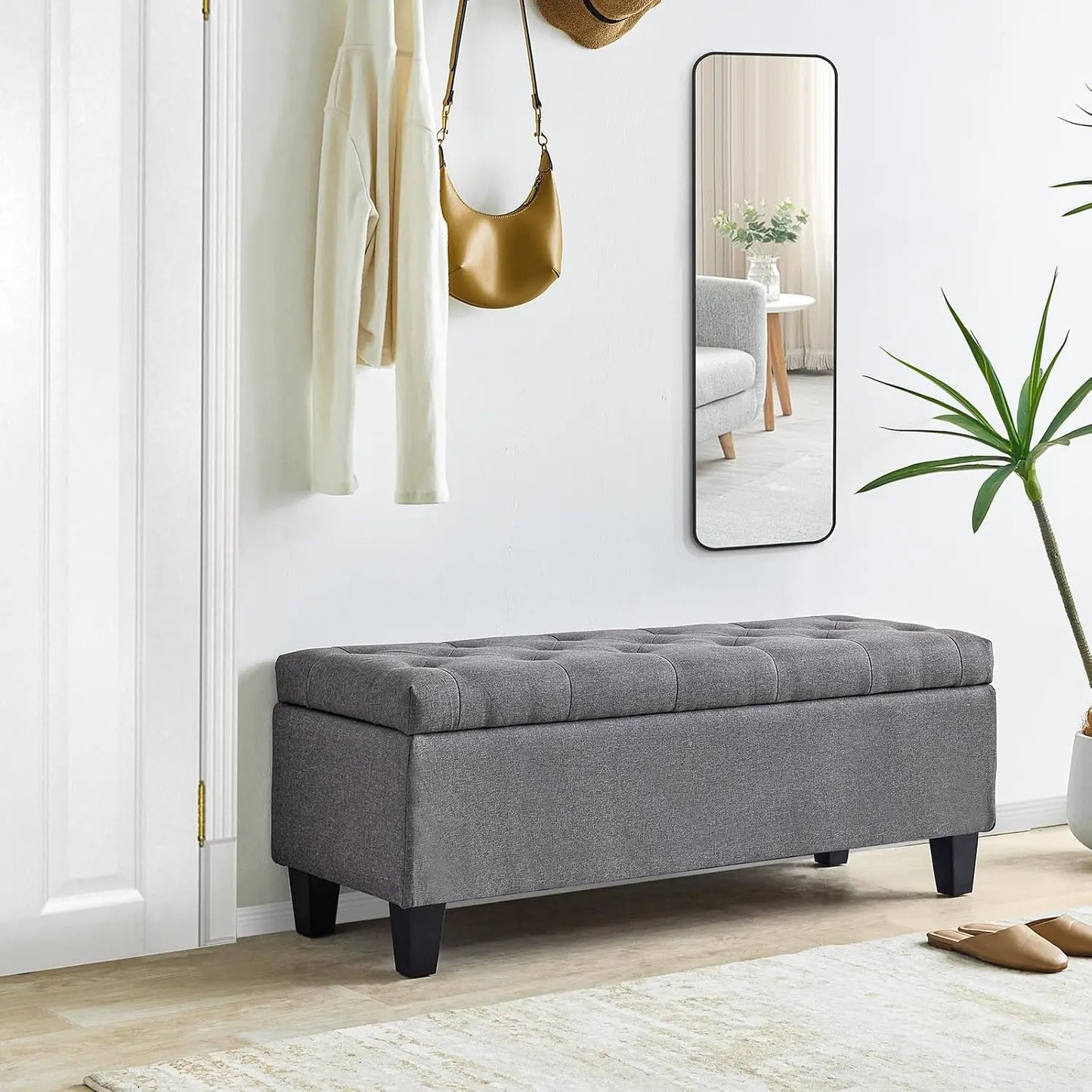 42" Storage Ottoman Bench w/ Flipping Lid & Safety Hinge
