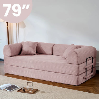79’’ Corduroy Upholstered Folding Convertible Sofa Bed