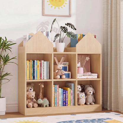Castle Design Toy Storage Organizer with Book Racks & Open Cubbies