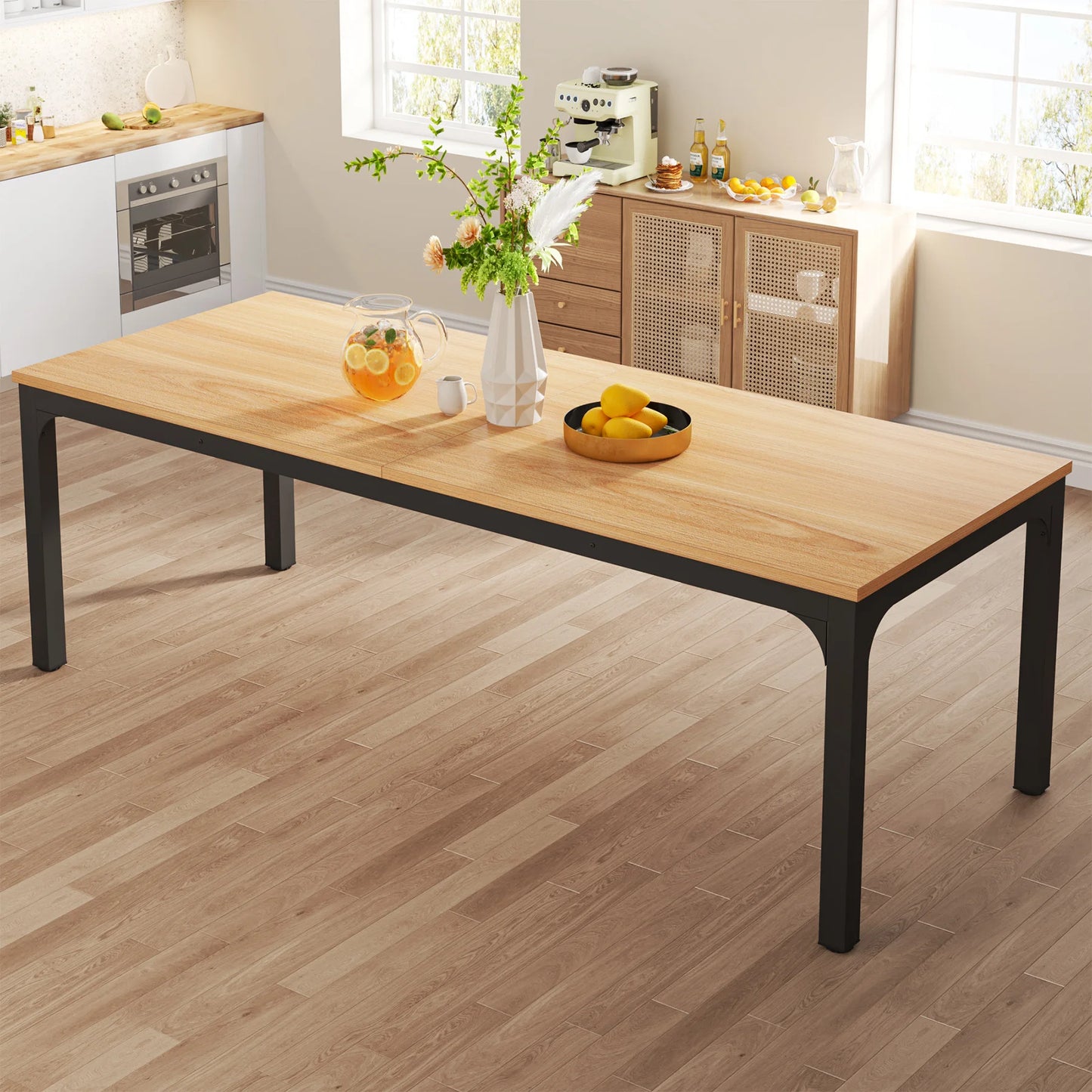 Long Rectangular Rustic Wood Dining Table for 6-8 People