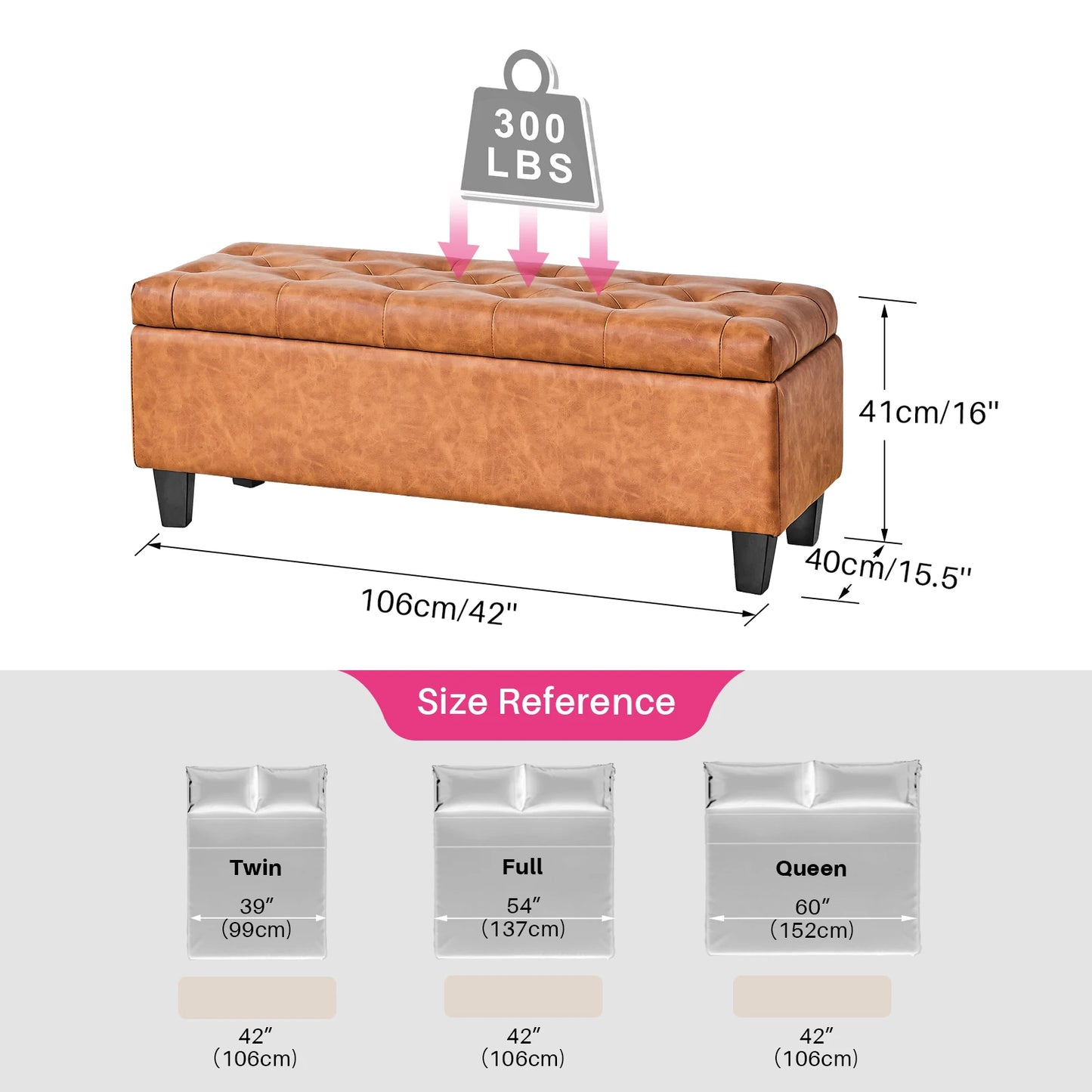 42" Storage Ottoman Bench w/ Flipping Lid & Safety Hinge