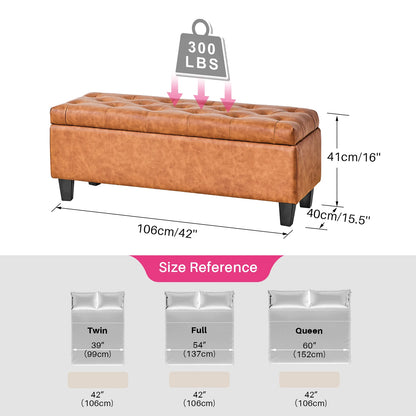 42" Storage Ottoman Bench w/ Flipping Lid & Safety Hinge