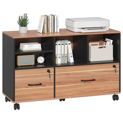 Portable 2 Drawer Wood Lateral File Cabinet with Lock