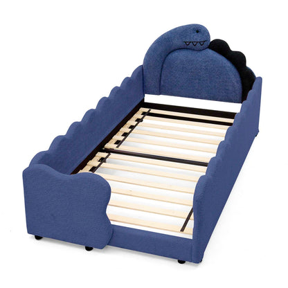 Twin Size Cute Dinosaur-Shaped Kids Bed with Safety Guardrails
