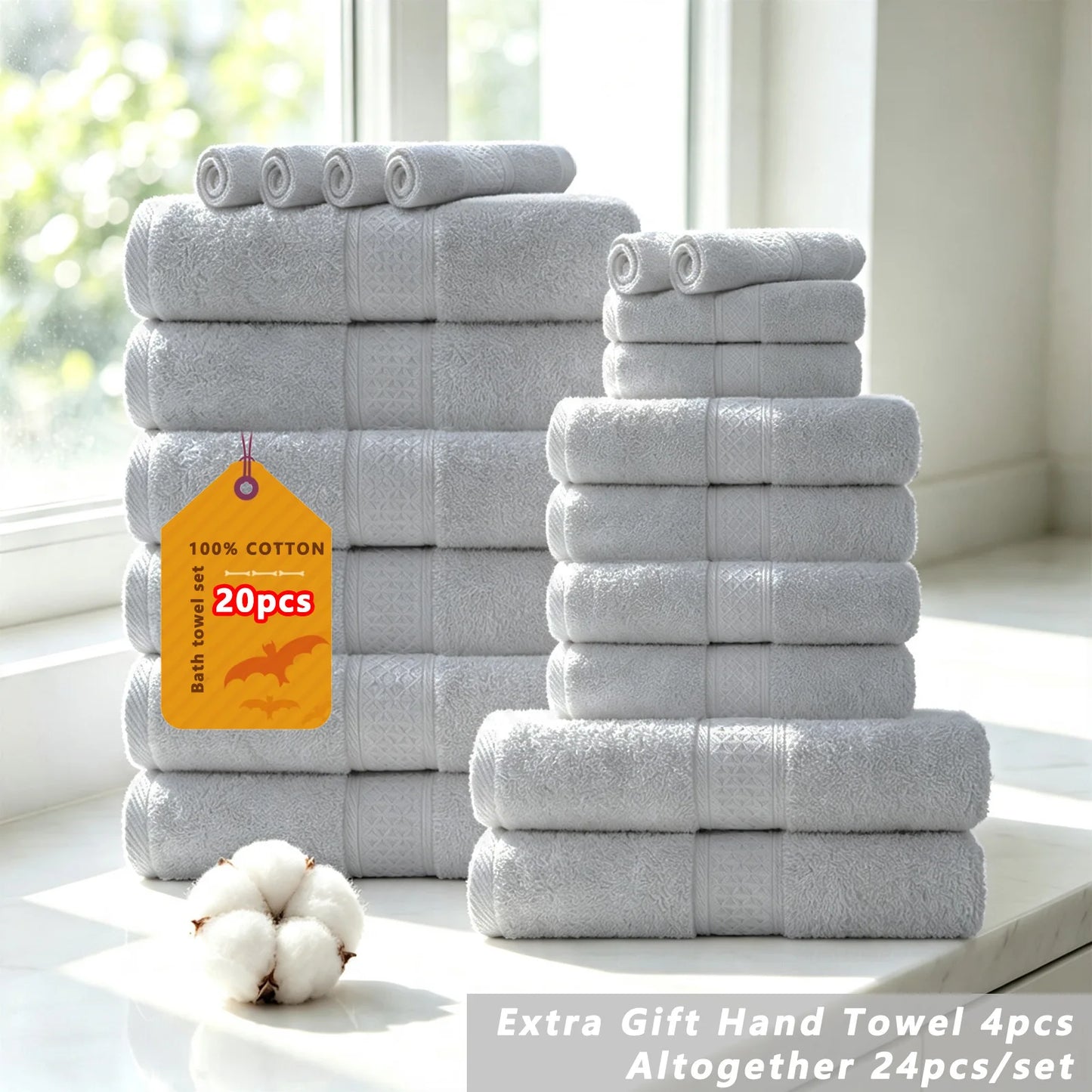 20/16/10pcs Cotton Soft Bath Towel Set for Bathroom