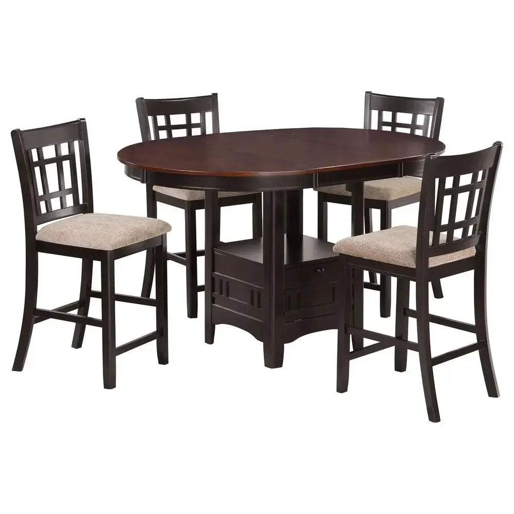 5 Piece Counter Height Dining Set w/ Storage & 4 Upholstered Chairs
