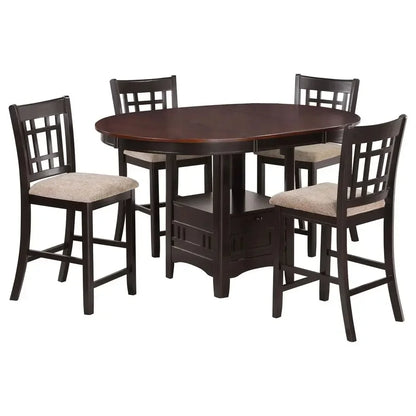 5 Piece Counter Height Dining Set w/ Storage & 4 Upholstered Chairs