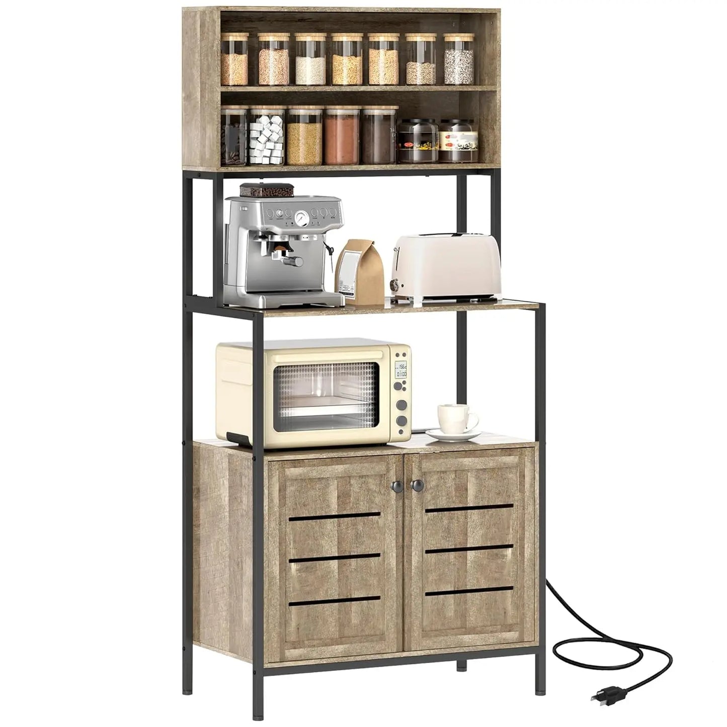 Kitchen Bakers Rack with Power Outlet & Storage Shelves
