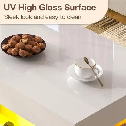 3 Pc Modern High Gloss Coffee Table Set w/ LED Light & Storage