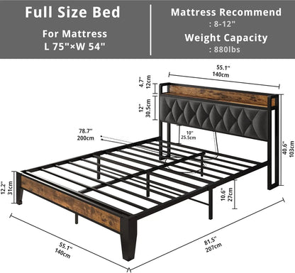 Multi Size Bed Frames with Storage Headboard