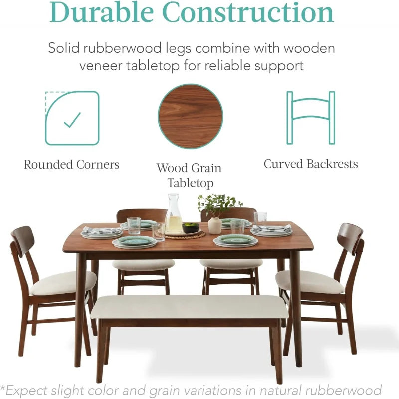 6-Piece Wooden Mid-Modern Table & Upholstered Chair Set
