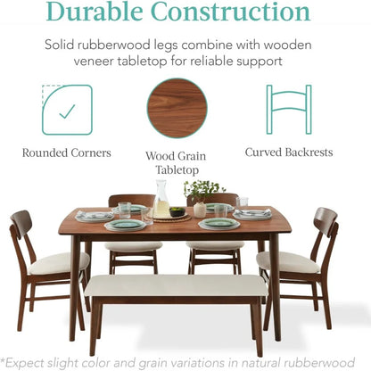 6-Piece Wooden Mid-Modern Table & Upholstered Chair Set