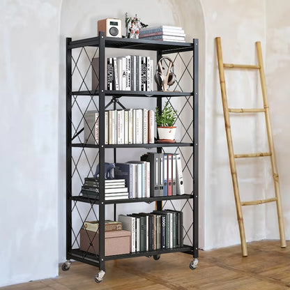 Foldable 5 -Tier Metal Storage Shelving Unit with Wheels