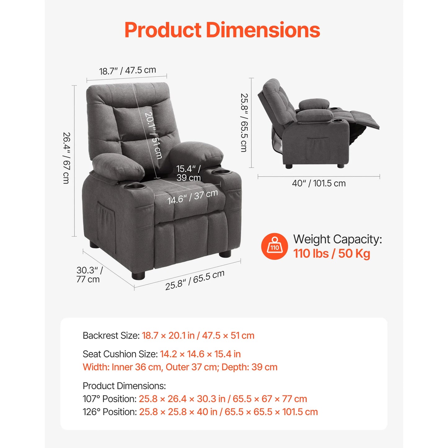 Kids/ Toddler Recliner with Cup Holders