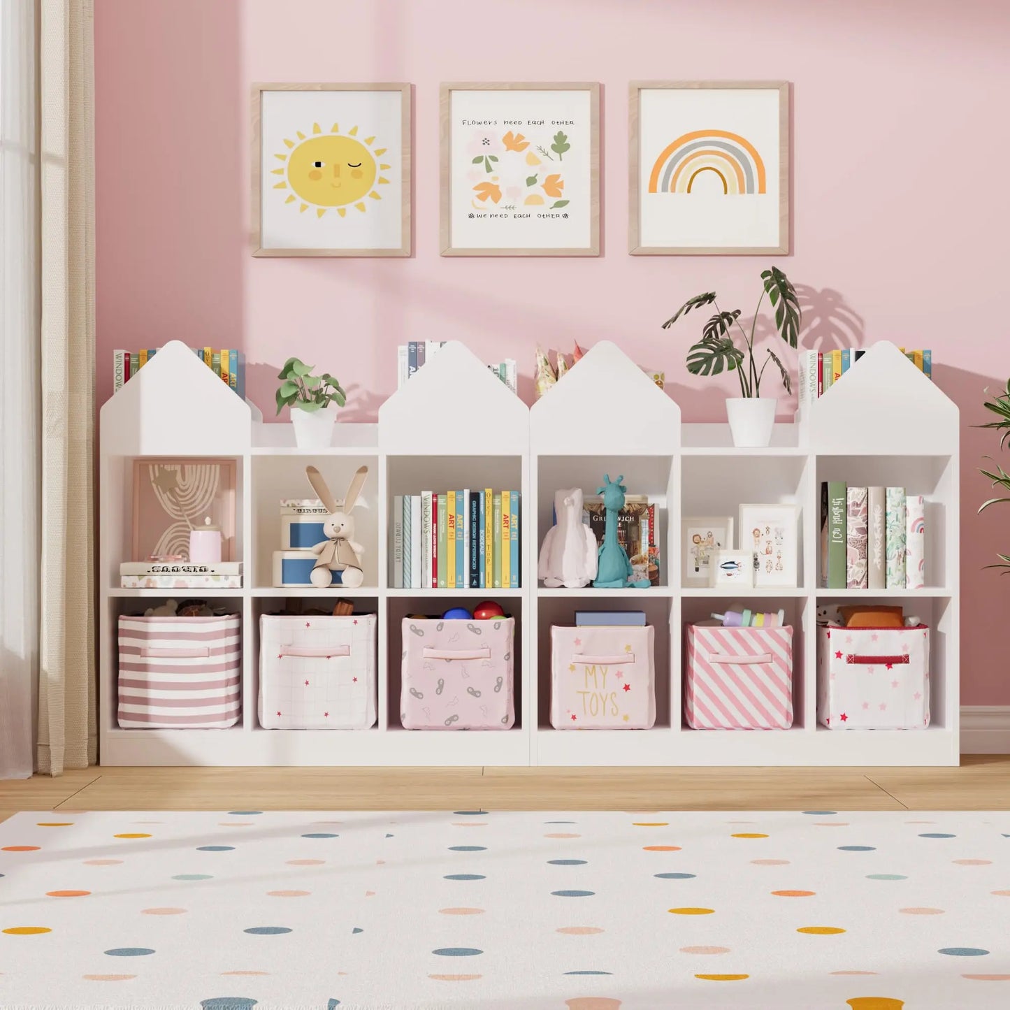 Castle Design Toy Storage Organizer with Book Racks & Open Cubbies
